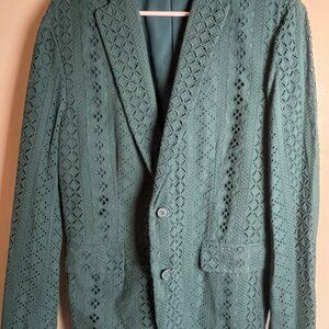 Men's Slim-Fit Eyelet Turquoise Blue Blazer Sport Coat Macy's INC M Resort Wear